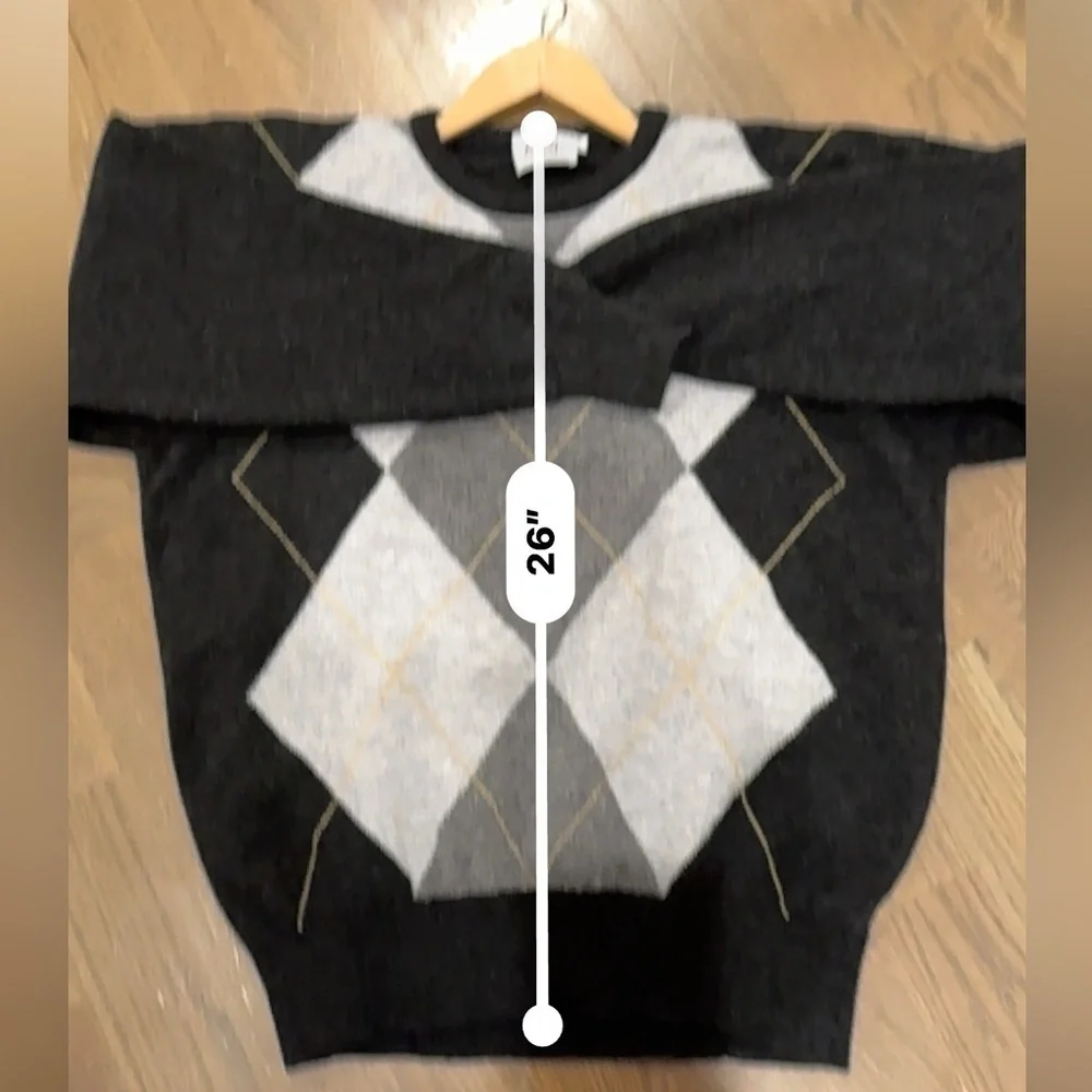 CLAN ROYAL Vintage Lambswool Sweater sz L Scotland Golf gray White black - Picture 4 of 7